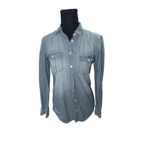 J.Crew Womens XS Light Wash Chambray Button Down Shirt Roll Tab Sleeve Utility